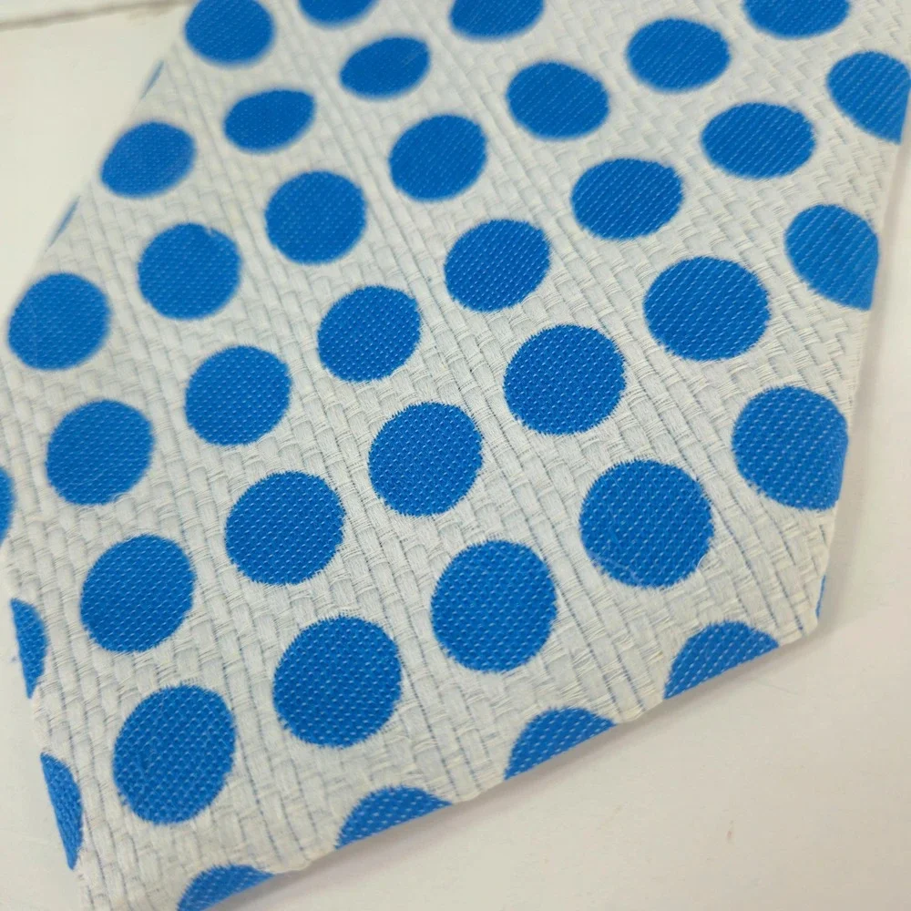 Vibtage 1970s/ 80s Joskes Mens Blue White Polyester knit Polka Dot Necktie *read
